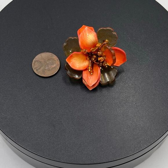 Oscar de la Renta Orange Stained Rose Clip on Statement Earrings *Single - Picture 3 of 7